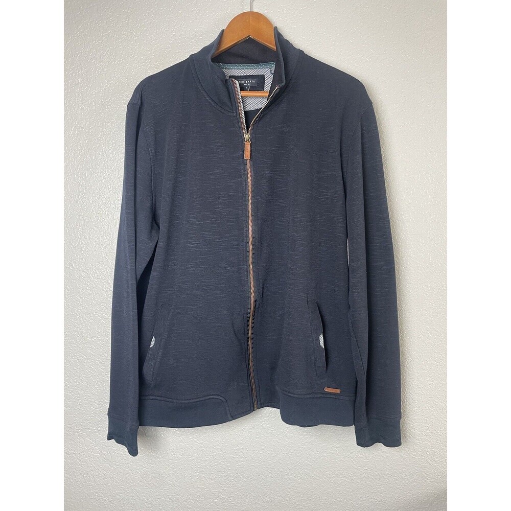 TED BAKER London Mens Full Zip Sweater Jacket Zip Pockets Mock Neck Navy Sz 7 3X